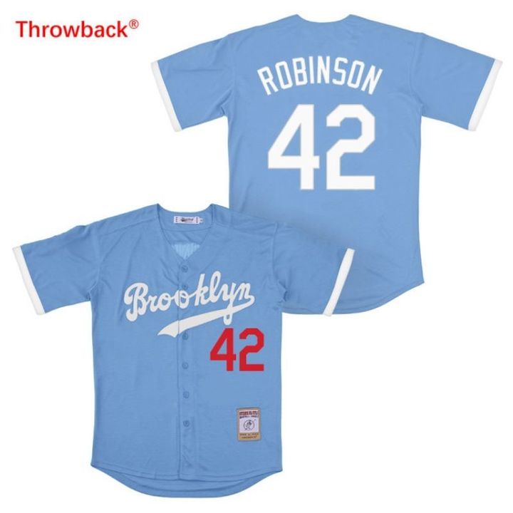Custom Men Los Angeles Dodgers #42 Robinson Light Blue Throwback MLB Jerseys